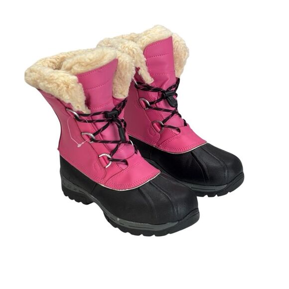 BearPaw | Girls Leather Pink Faux Fur Winter Snow Boots Size 5 - Picture 2 of 15